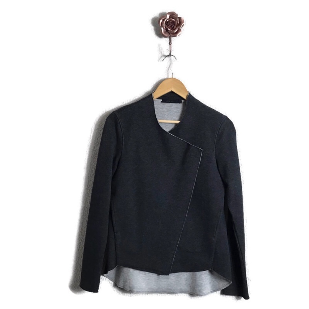 Raffi Charcoal Gray Snap‎ Front Long Sleeve Asymmetrical Jacket Small